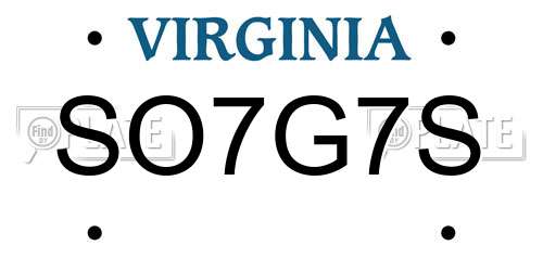 SO7G7S Virginia License Plate