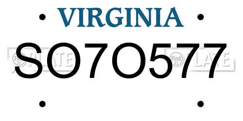 SO7O577 Virginia License Plate