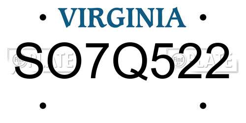 SO7Q522 Virginia License Plate