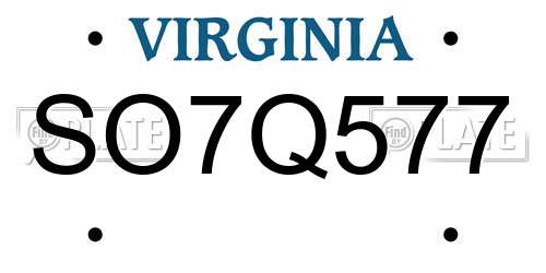 SO7Q577 Virginia License Plate