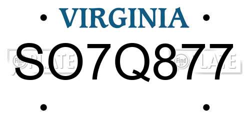 SO7Q877 Virginia License Plate