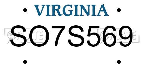 SO7S569 Virginia License Plate