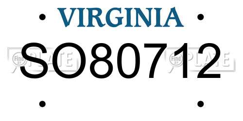 SO80712 Virginia License Plate