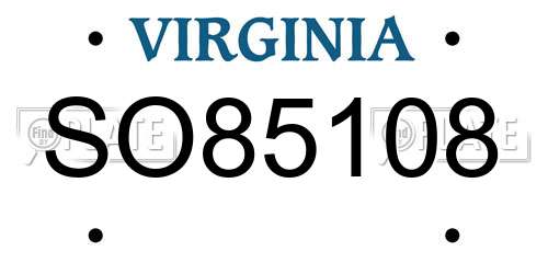 SO85108 Virginia License Plate