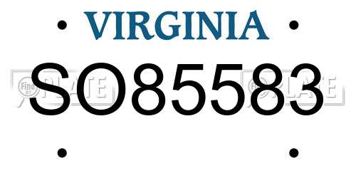SO85583 Virginia License Plate