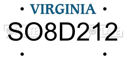 SO8D212 Virginia License Plate