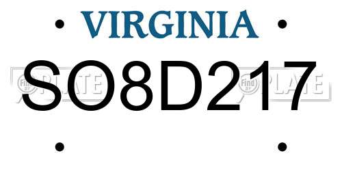 SO8D217 Virginia License Plate