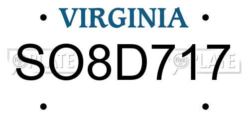 SO8D717 Virginia License Plate