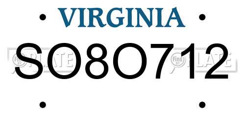 SO8O712 Virginia License Plate