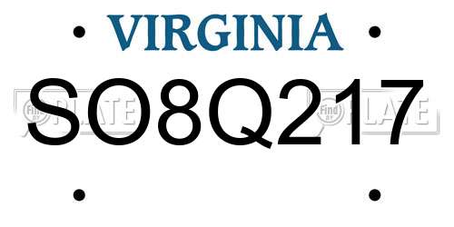 SO8Q217 Virginia License Plate