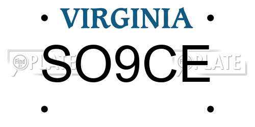 SO9CE Virginia License Plate