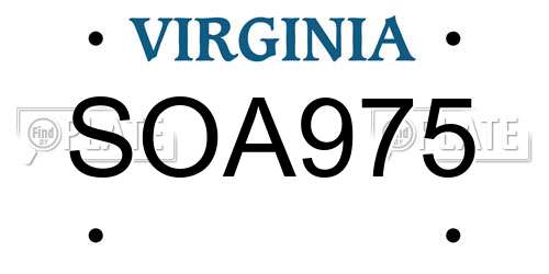 SOA975 Virginia License Plate