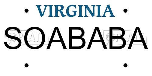 SOABABA Virginia License Plate