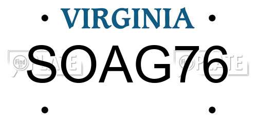 SOAG76 Virginia License Plate