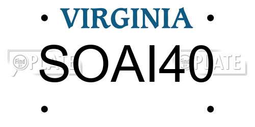 SOAI40 Virginia License Plate