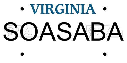 SOASABA Virginia License Plate