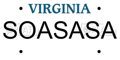 SOASASA Virginia License Plate