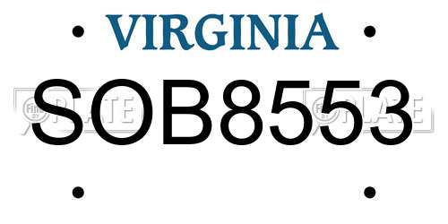 SOB8553 Virginia License Plate