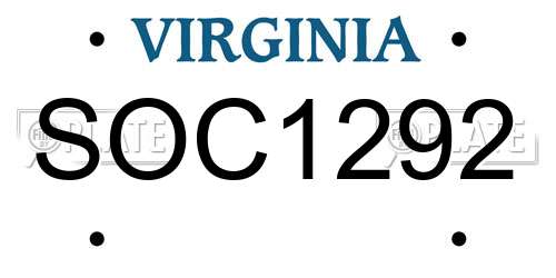 SOC1292 Virginia License Plate