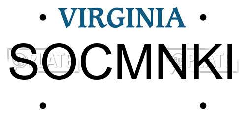 SOCMNKI Virginia License Plate