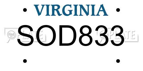 SOD833 Virginia License Plate