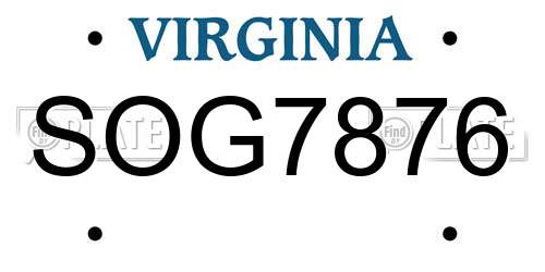 SOG7876 Virginia License Plate
