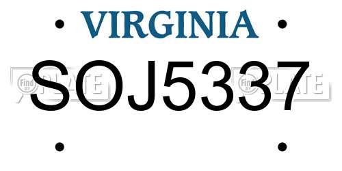 SOJ5337 Virginia License Plate