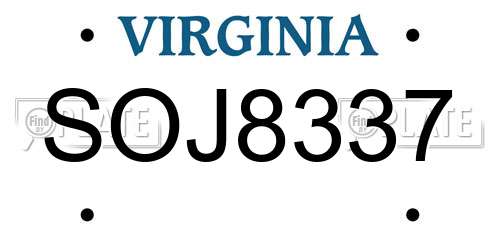 SOJ8337 Virginia License Plate