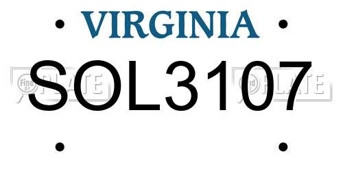 SOL3107 Virginia License Plate