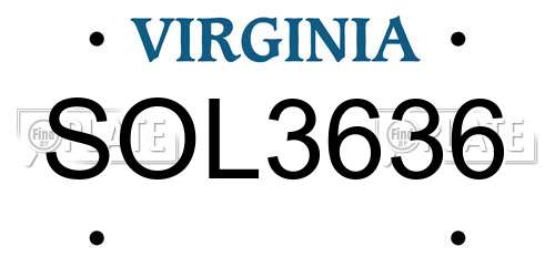 SOL3636 Virginia License Plate