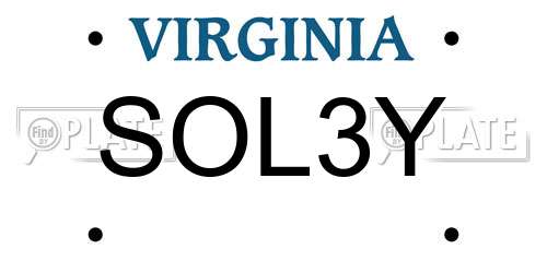 SOL3Y Virginia License Plate