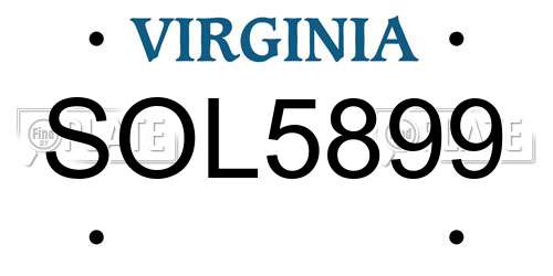 SOL5899 Virginia License Plate