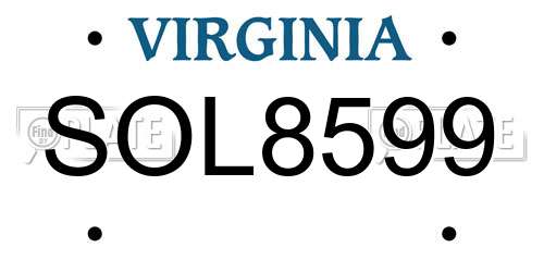 SOL8599 Virginia License Plate