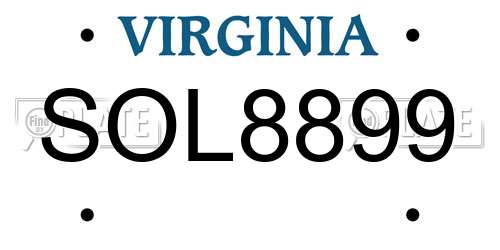 SOL8899 Virginia License Plate