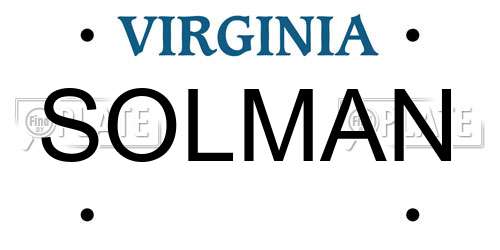 SOLMAN Virginia License Plate