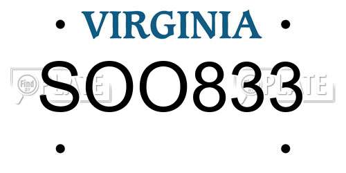 SOO833 Virginia License Plate
