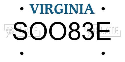 SOO83E Virginia License Plate