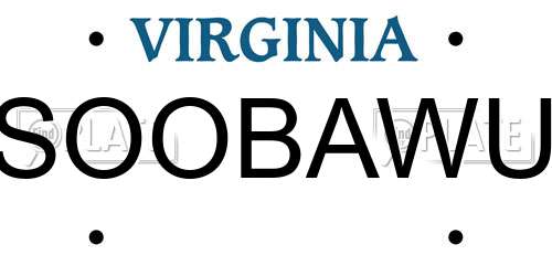 SOOBAWU Virginia License Plate