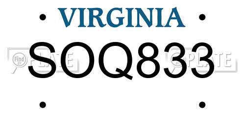 SOQ833 Virginia License Plate