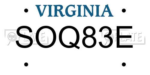 SOQ83E Virginia License Plate