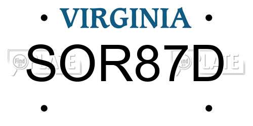 SOR87D Virginia License Plate