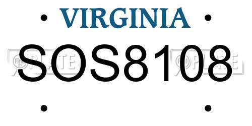 SOS8108 Virginia License Plate