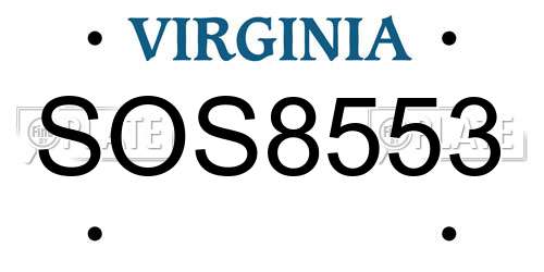 SOS8553 Virginia License Plate