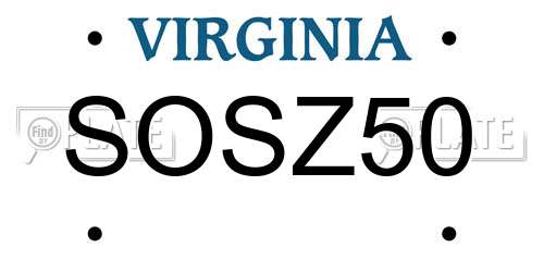 SOSZ50 Virginia License Plate