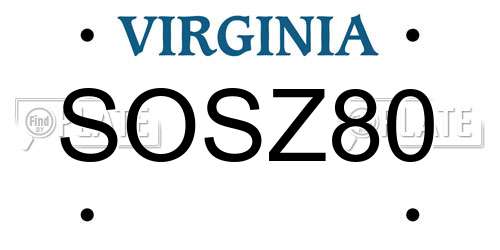 SOSZ80 Virginia License Plate