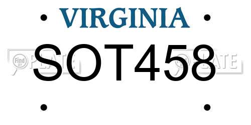 SOT458 Virginia License Plate