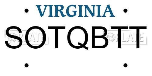 SOTQBTT Virginia License Plate