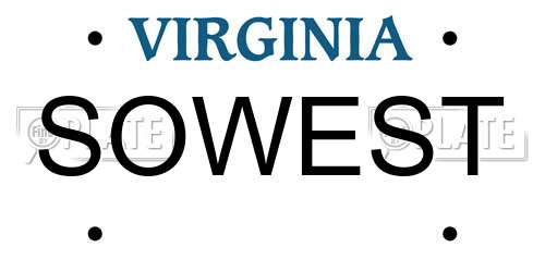 SOWEST Virginia License Plate