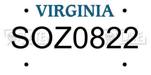 SOZ0822 Virginia License Plate