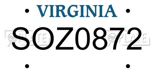 SOZ0872 Virginia License Plate